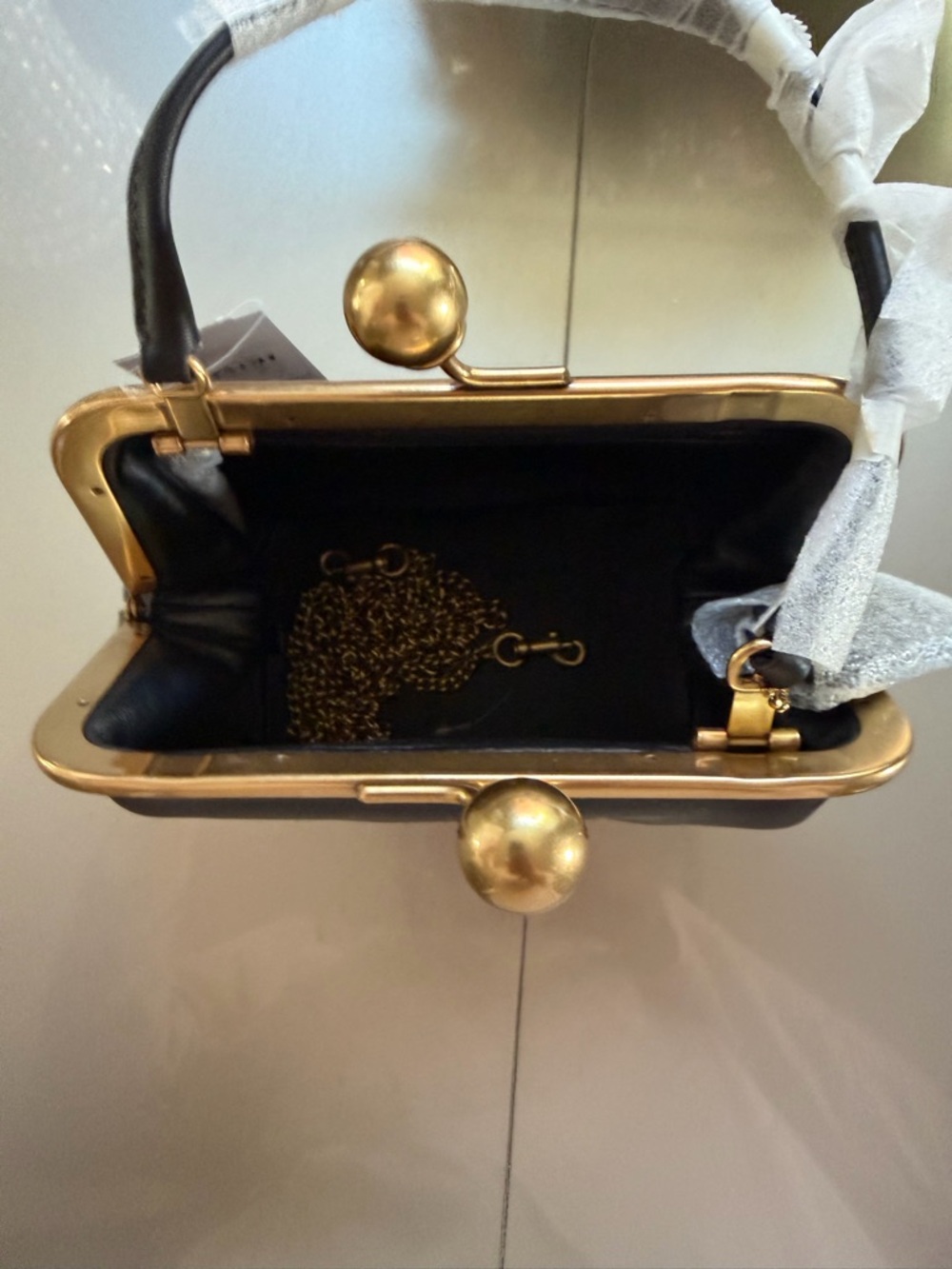 Coach Kisslock 16 - Black Leather Frame-Top Clutch with Gold Hardware - Picture 4 of 5